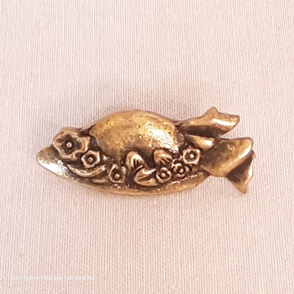 💎Dicksons Old Fashion Easter Bonnet Pin Bronze Tone Ribbon And Flowers